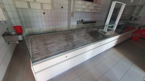 Büfé vitrinsor semleges, hűtött és fűtőtt résszel, pénztárpulttal - HASZNÁLT