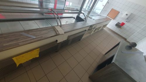 Büfé vitrinsor semleges, hűtött és fűtőtt résszel, pénztárpulttal - HASZNÁLT