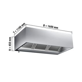  Elszívóernyő fali inox 1600x1100x450 szűrővel és lámpával