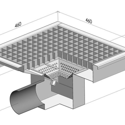 PLO-460xfm. Padlóösszefolyó oldalsó elfolyással 110mm átm.