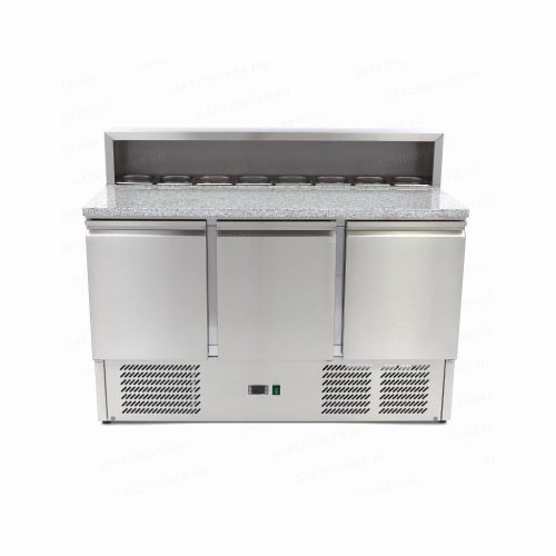 Pizzaasztal hűtött gránitfedlap 3 ajtó és 8xGN1/6 feltéthűtő