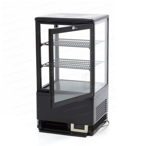 Hűtött vitrin 58L fekete 4 oldalról üvegezett 2 polc