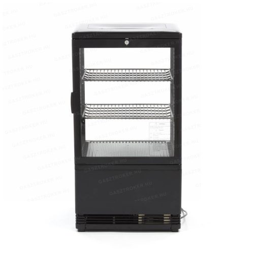 Hűtött vitrin 58L fekete 4 oldalról üvegezett 2 polc