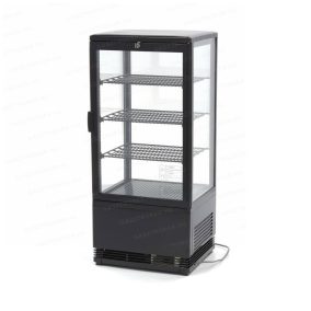 Hűtött vitrin 78L fekete 4 oldalról üvegezett 3 polc