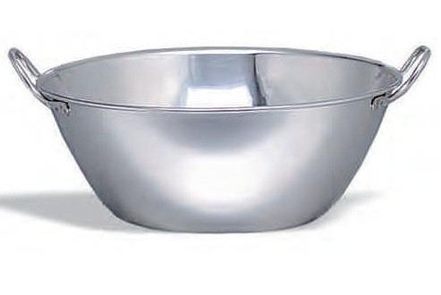 P307.025 Rozsdamentes tál lapos alj 2fül Ø:25cm 3,5L