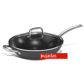 P166.032 Acélöntvény wok serpenyő fedővel Ø:32cm 4,4L